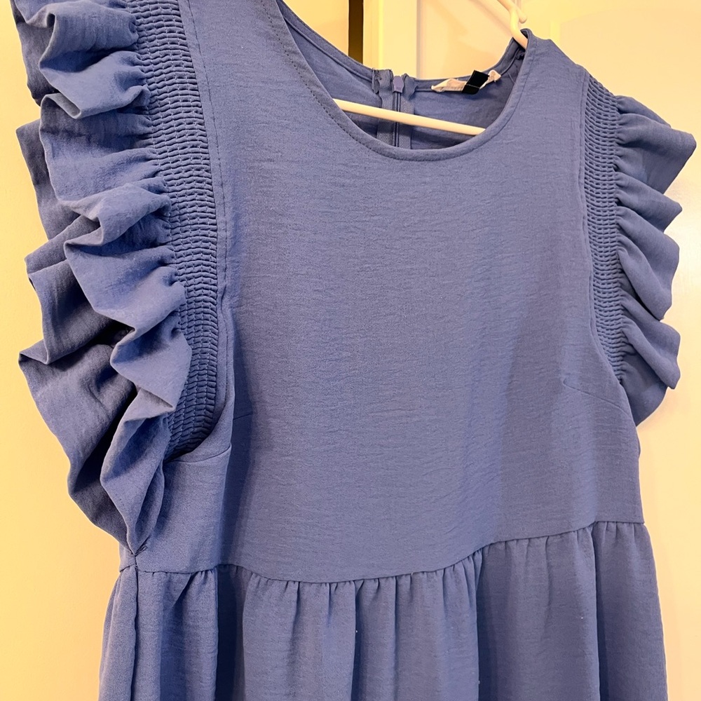 Cornflower Blue Ruffled Casual Dress